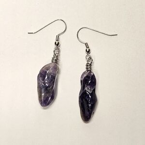 Wire Wrapped Tumbled Purple Amethyst Earrings